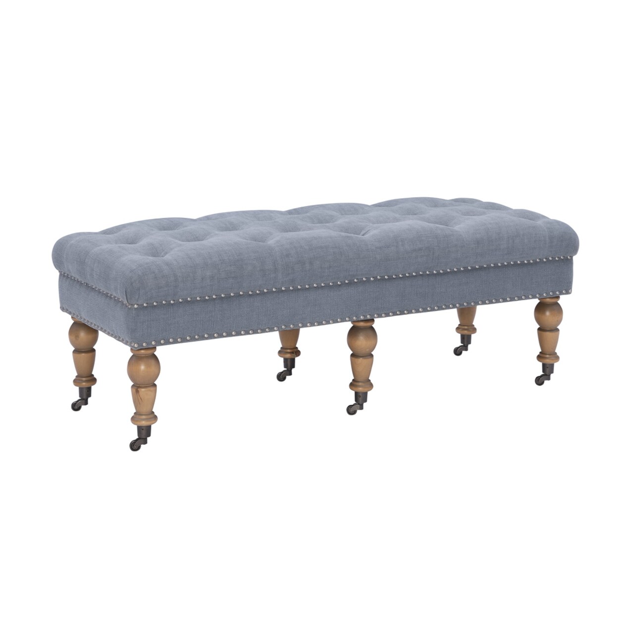 Linon Home Decor Isabelle Washed Blue Linen Birchwood Ottoman Bench